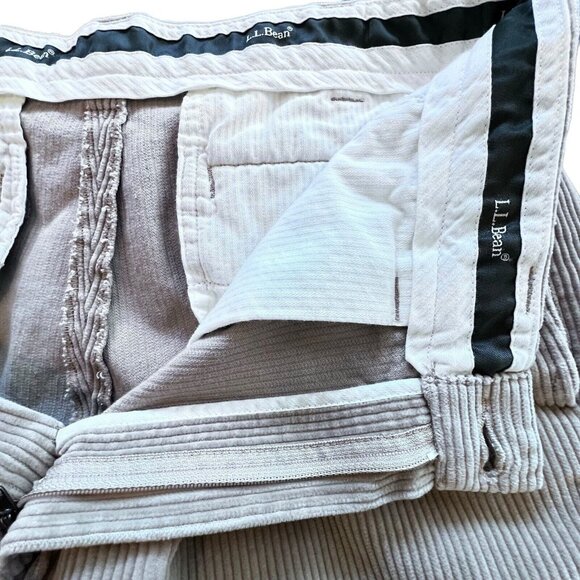 LL Bean Corduroy Pants Mens 34 Tan Beige 285258 Classic Pleated Flap Pockets - Picture 7 of 11